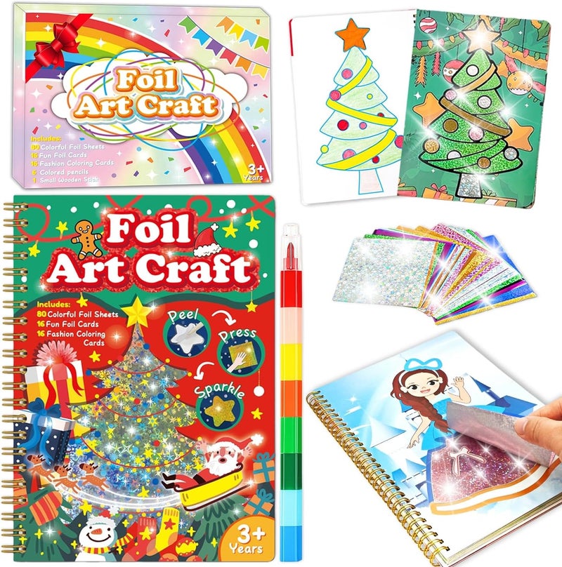 NaTuGi Foil Art Fun for Kids - Christmas Theme Arts and Crafts Kits，Kids Fun Art Supplies ，Creative Birthday Gift ，Travel Toys，Suitable for Girls and Boys Craftikit (Christmas) - Image 1